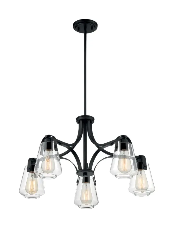 Skybridge 5-Light Chandelier in Matte Black with Clear Glass - Image 2