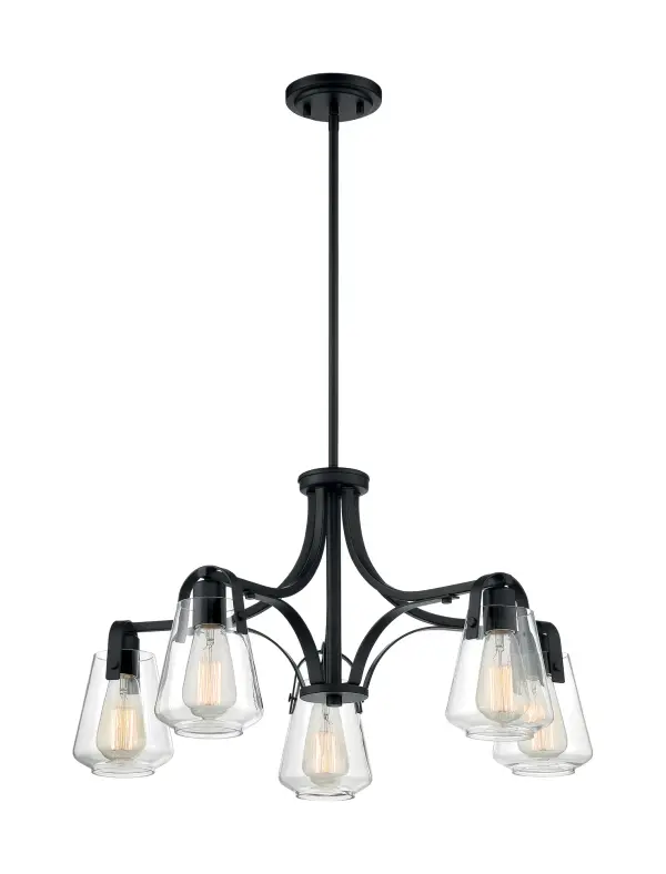 Skybridge 5-Light Chandelier in Matte Black with Clear Glass - Image 4