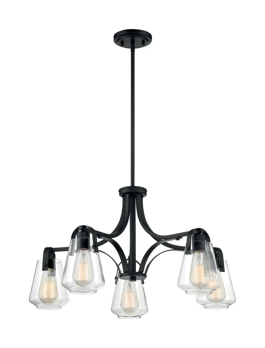 Skybridge 5-Light Chandelier in Matte Black with Clear Glass - Image 4