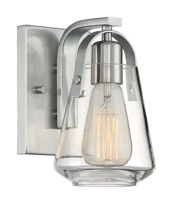 Skybridge 1-Light Vanity Fixture in Brushed Nickel with Clear Glass - Image 1