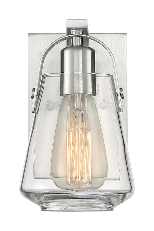 Skybridge 1-Light Vanity Fixture in Brushed Nickel with Clear Glass - Image 3