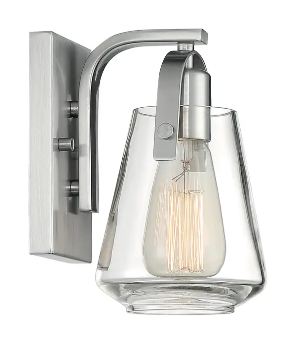 Skybridge 1-Light Vanity Fixture in Brushed Nickel with Clear Glass - Image 4