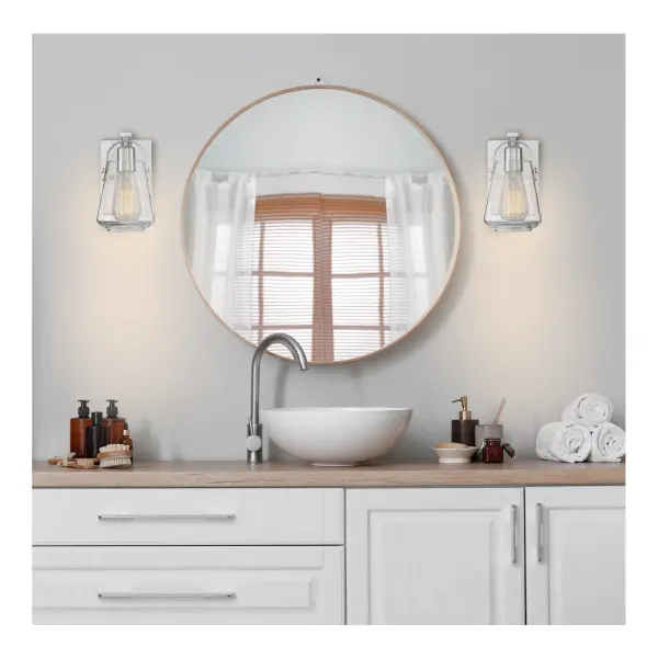 Skybridge 1-Light Vanity Fixture in Brushed Nickel with Clear Glass - Image 5