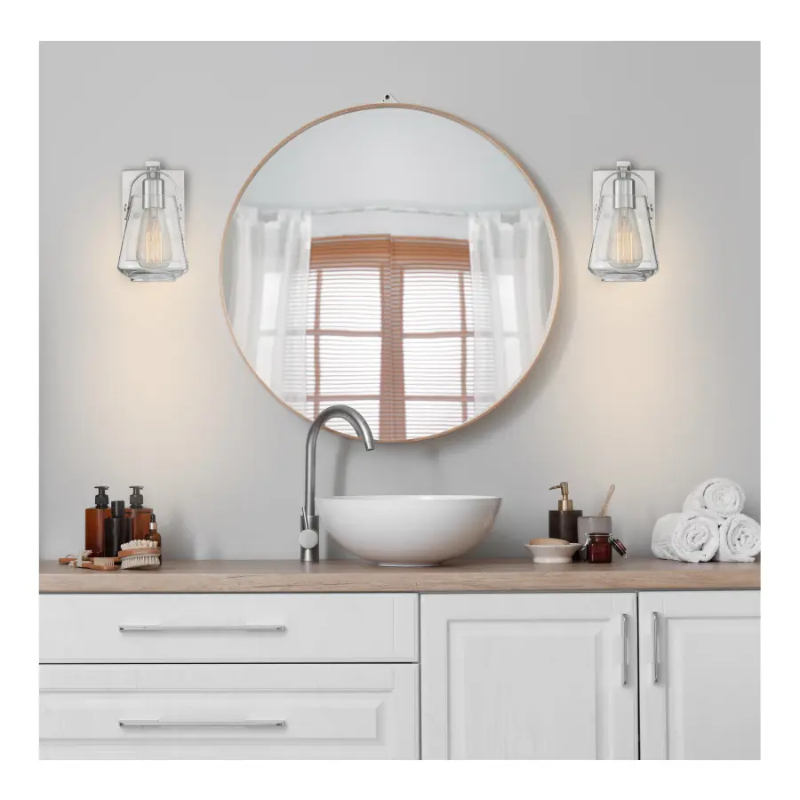Skybridge 1-Light Vanity Fixture in Brushed Nickel with Clear Glass - Image 5