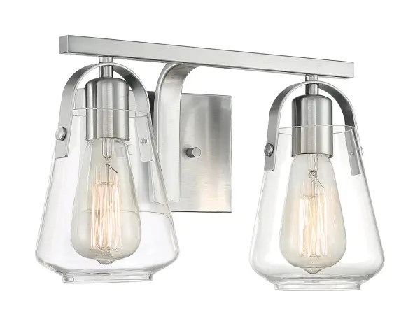 Skybridge 2-Light Vanity Fixture in Brushed Nickel with Clear Glass - Image 1