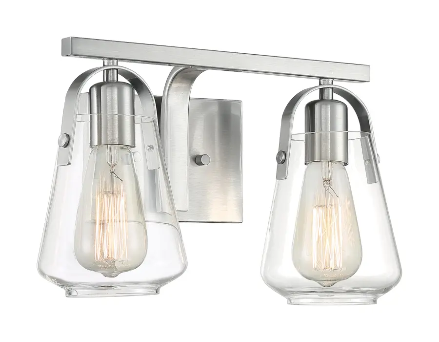 Skybridge 2-Light Vanity Fixture in Brushed Nickel with Clear Glass - Image 2