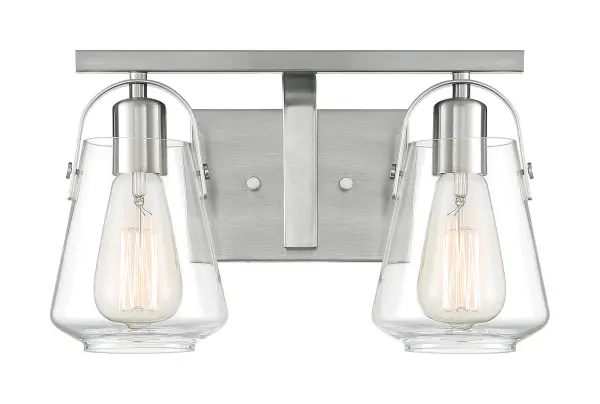 Skybridge 2-Light Vanity Fixture in Brushed Nickel with Clear Glass - Image 3