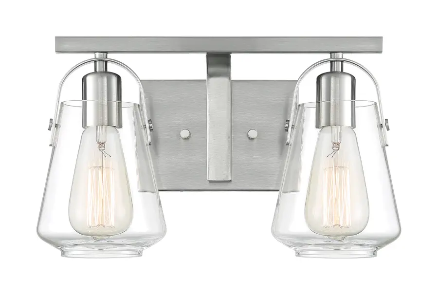 Skybridge 2-Light Vanity Fixture in Brushed Nickel with Clear Glass - Image 3