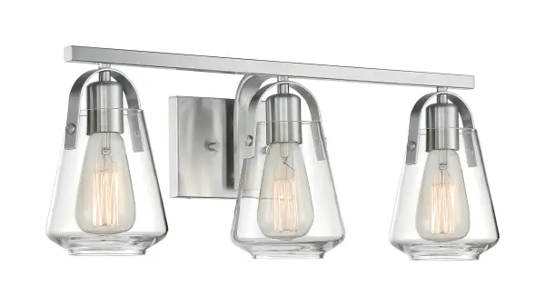 Skybridge 3-Light Vanity Fixture in Brushed Nickel with Clear Glass - Image 1