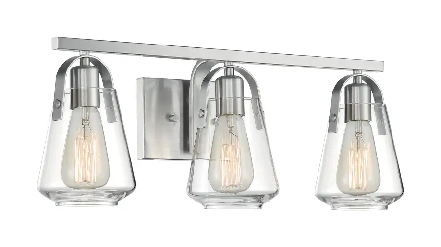 Skybridge 3-Light Vanity Fixture in Brushed Nickel with Clear Glass - Image 2