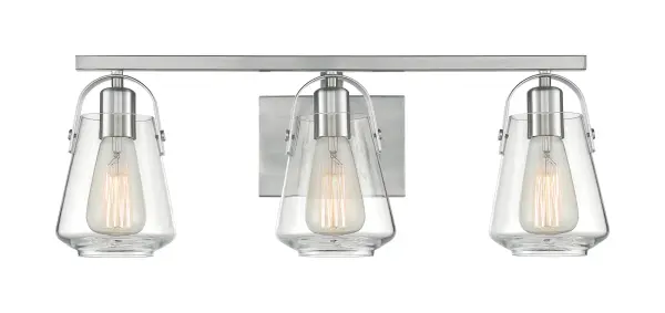 Skybridge 3-Light Vanity Fixture in Brushed Nickel with Clear Glass - Image 3