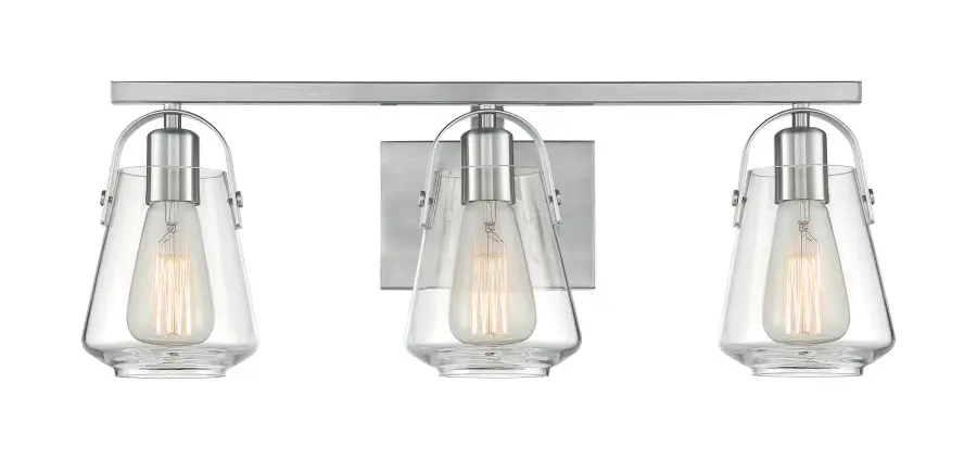 Skybridge 3-Light Vanity Fixture in Brushed Nickel with Clear Glass - Image 3