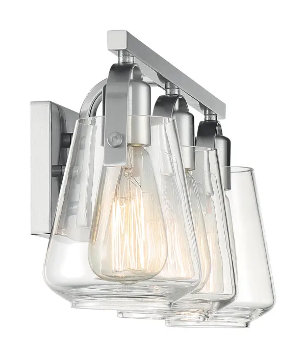Skybridge 3-Light Vanity Fixture in Brushed Nickel with Clear Glass - Image 4