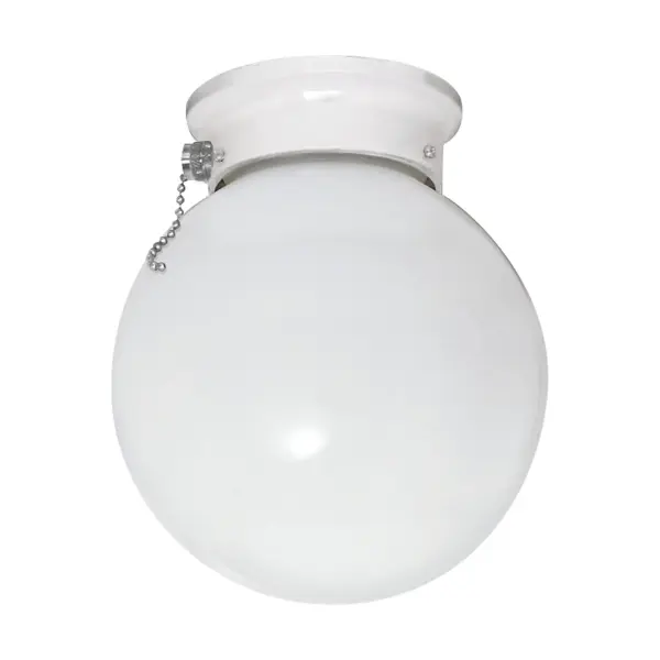 6-Inch White Ball Ceiling Fixture with Pull Chain