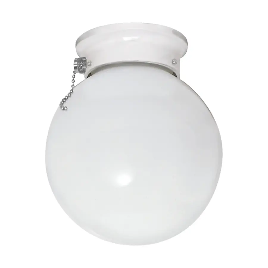 6-Inch White Ball Ceiling Fixture with Pull Chain