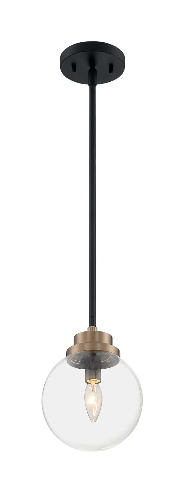 Axis 1-Light Pendant - Matte Black with Brass Accents - Image 1