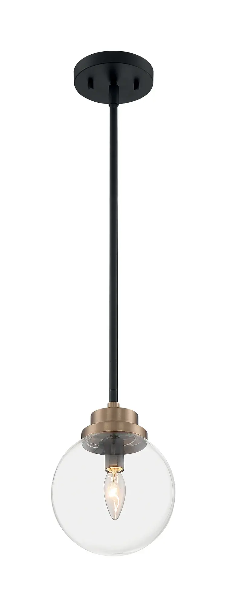 Axis 1-Light Pendant - Matte Black with Brass Accents - Image 1