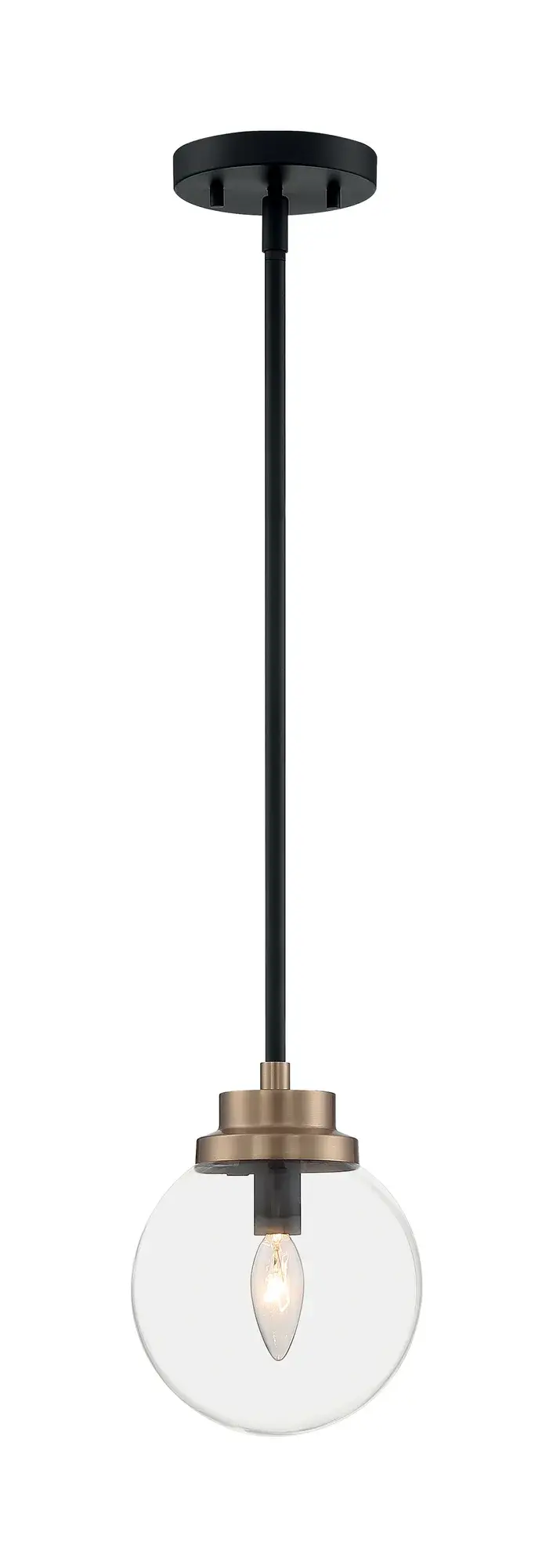 Axis 1-Light Pendant - Matte Black with Brass Accents - Image 4