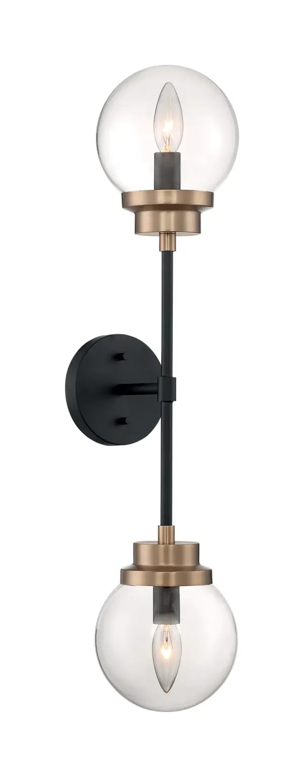Axis 2-Light Wall Sconce - Matte Black with Brass Accents - Image 1
