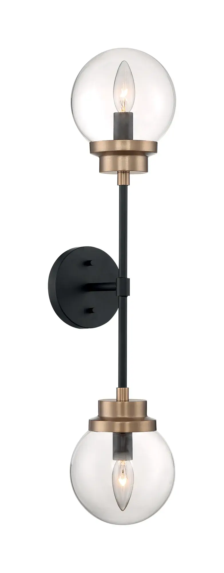 Axis 2-Light Wall Sconce - Matte Black with Brass Accents - Image 2