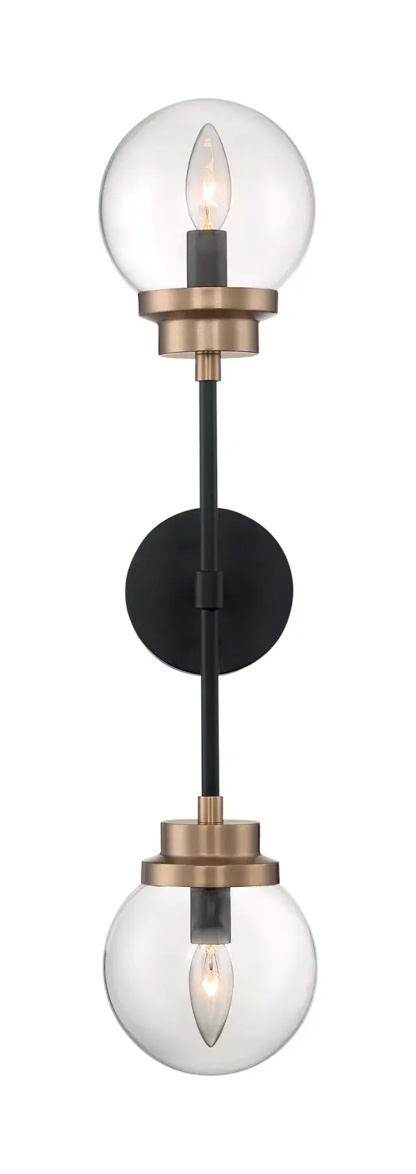 Axis 2-Light Wall Sconce - Matte Black with Brass Accents - Image 3