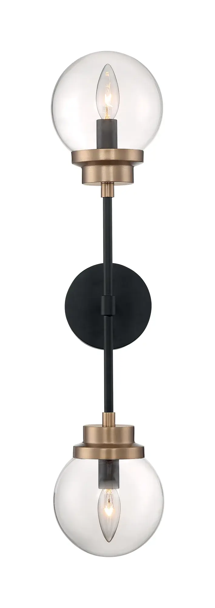 Axis 2-Light Wall Sconce - Matte Black with Brass Accents - Image 3