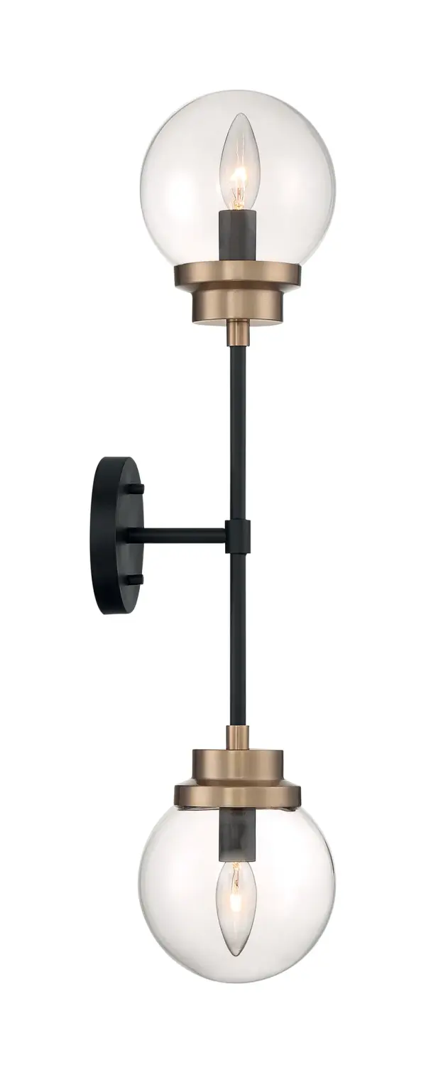 Axis 2-Light Wall Sconce - Matte Black with Brass Accents - Image 4