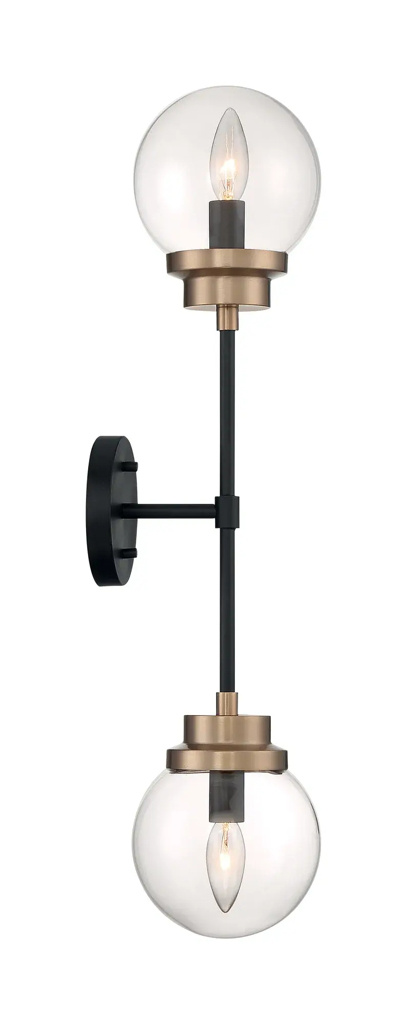 Axis 2-Light Wall Sconce - Matte Black with Brass Accents - Image 4