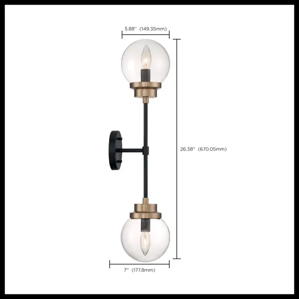 Axis 2-Light Wall Sconce - Matte Black with Brass Accents - Image 5