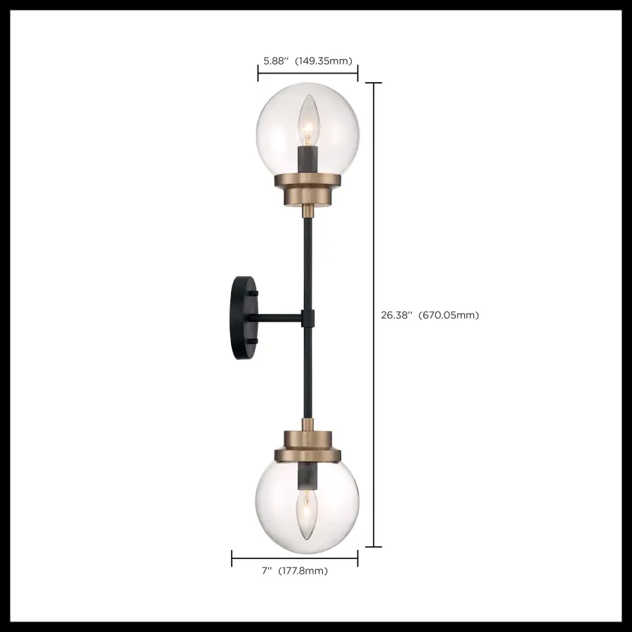 Axis 2-Light Wall Sconce - Matte Black with Brass Accents - Image 5