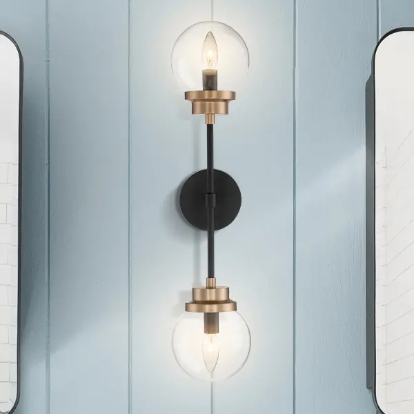 Axis 2-Light Wall Sconce - Matte Black with Brass Accents - Image 7