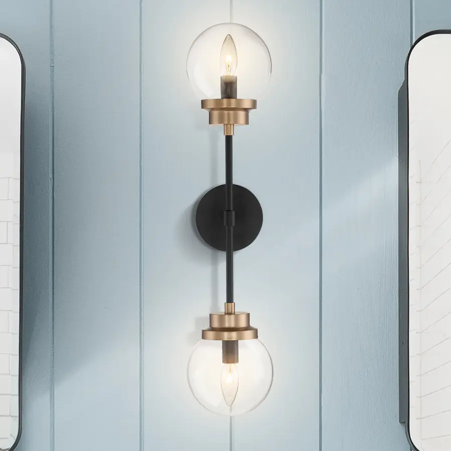 Axis 2-Light Wall Sconce - Matte Black with Brass Accents - Image 7
