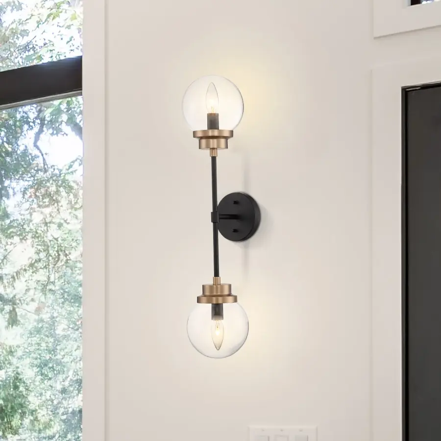 Axis 2-Light Wall Sconce - Matte Black with Brass Accents - Image 9