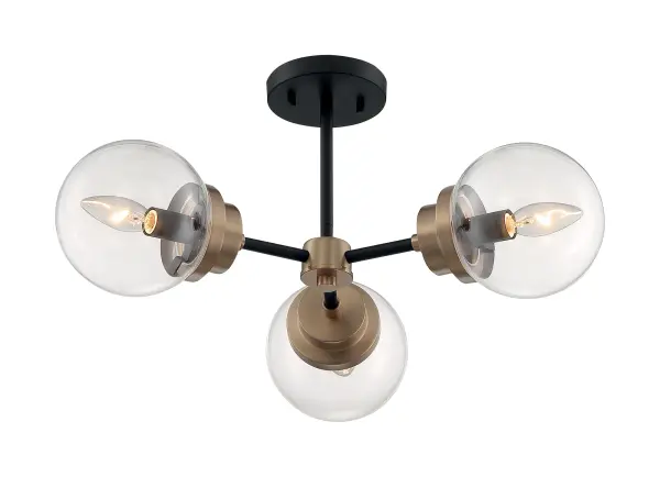 Axis 3-Light Semi-Flush Mount in Matte Black with Brass Accents - Image 2