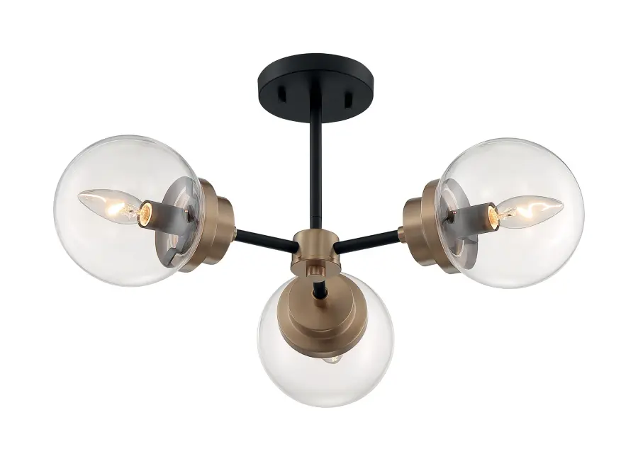 Axis 3-Light Semi-Flush Mount in Matte Black with Brass Accents - Image 2