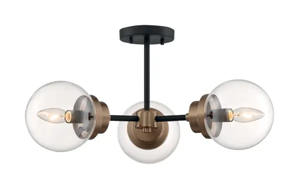 Axis 3-Light Semi-Flush Mount in Matte Black with Brass Accents - Image 3