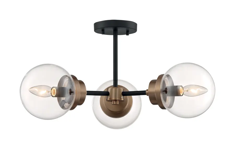 Axis 3-Light Semi-Flush Mount in Matte Black with Brass Accents - Image 3
