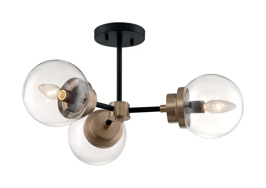 Axis 3-Light Semi-Flush Mount in Matte Black with Brass Accents - Image 4