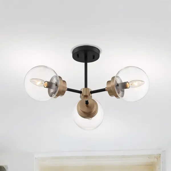 Axis 3-Light Semi-Flush Mount in Matte Black with Brass Accents - Image 7