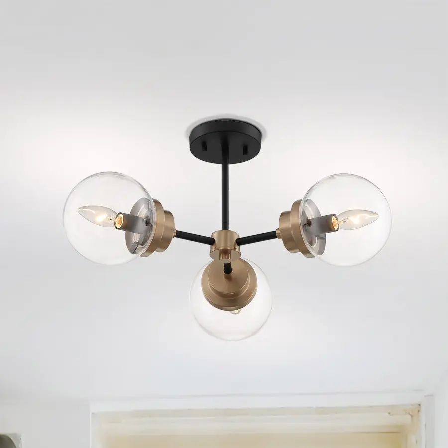Axis 3-Light Semi-Flush Mount in Matte Black with Brass Accents - Image 7