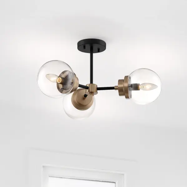 Axis 3-Light Semi-Flush Mount in Matte Black with Brass Accents - Image 9