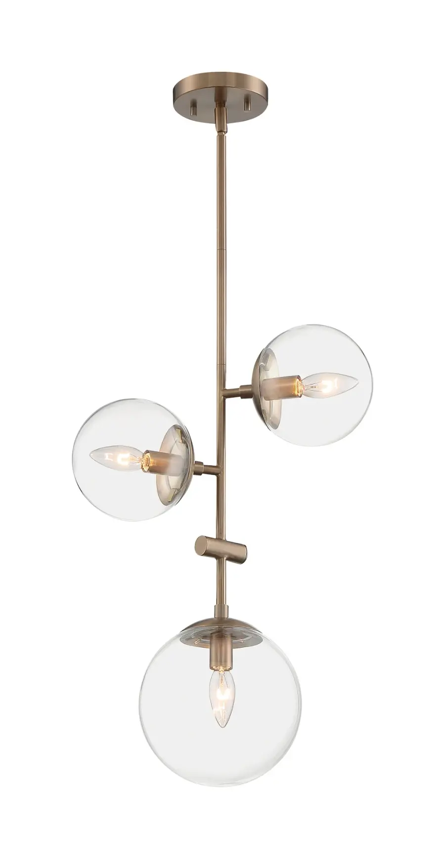 Sky 3-Light Pendant in Burnished Brass with Clear Glass - Image 1