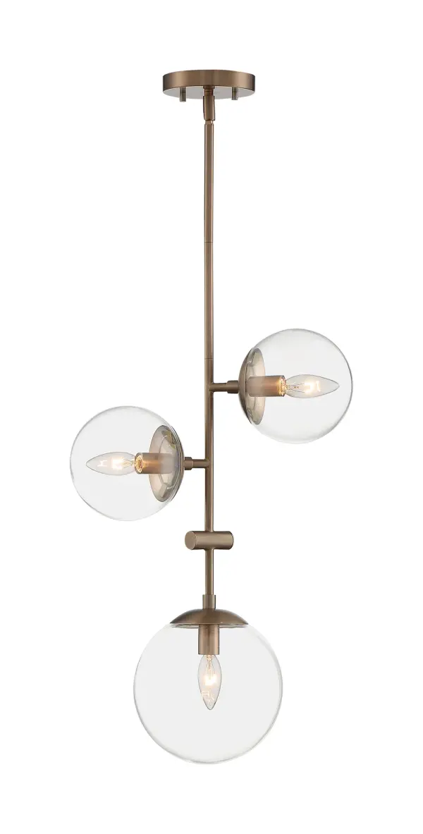 Sky 3-Light Pendant in Burnished Brass with Clear Glass - Image 2