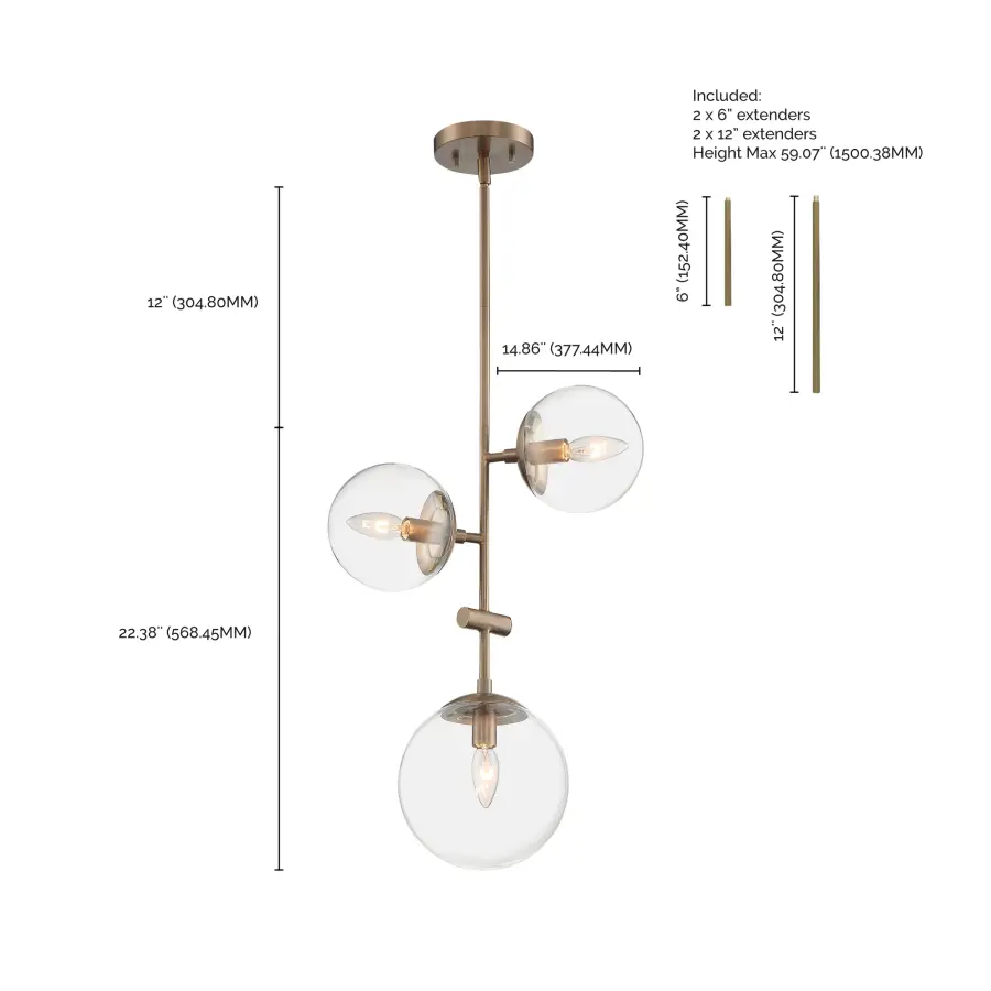 Sky 3-Light Pendant in Burnished Brass with Clear Glass - Image 5