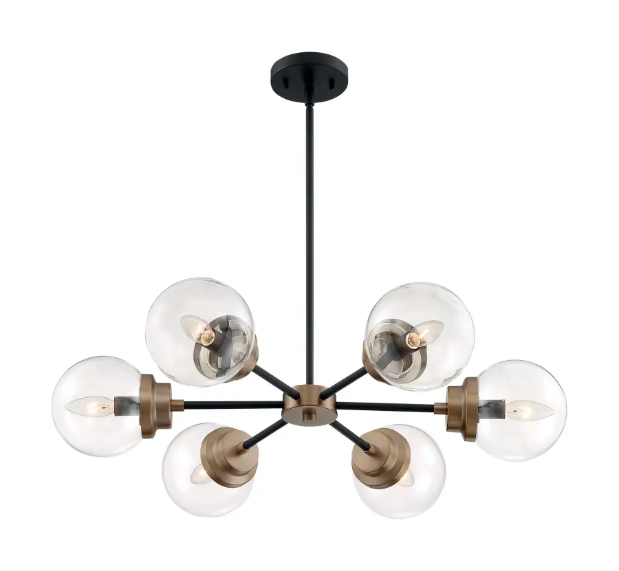 Axis 6-Light Chandelier in Matte Black with Brass Accents - Image 1