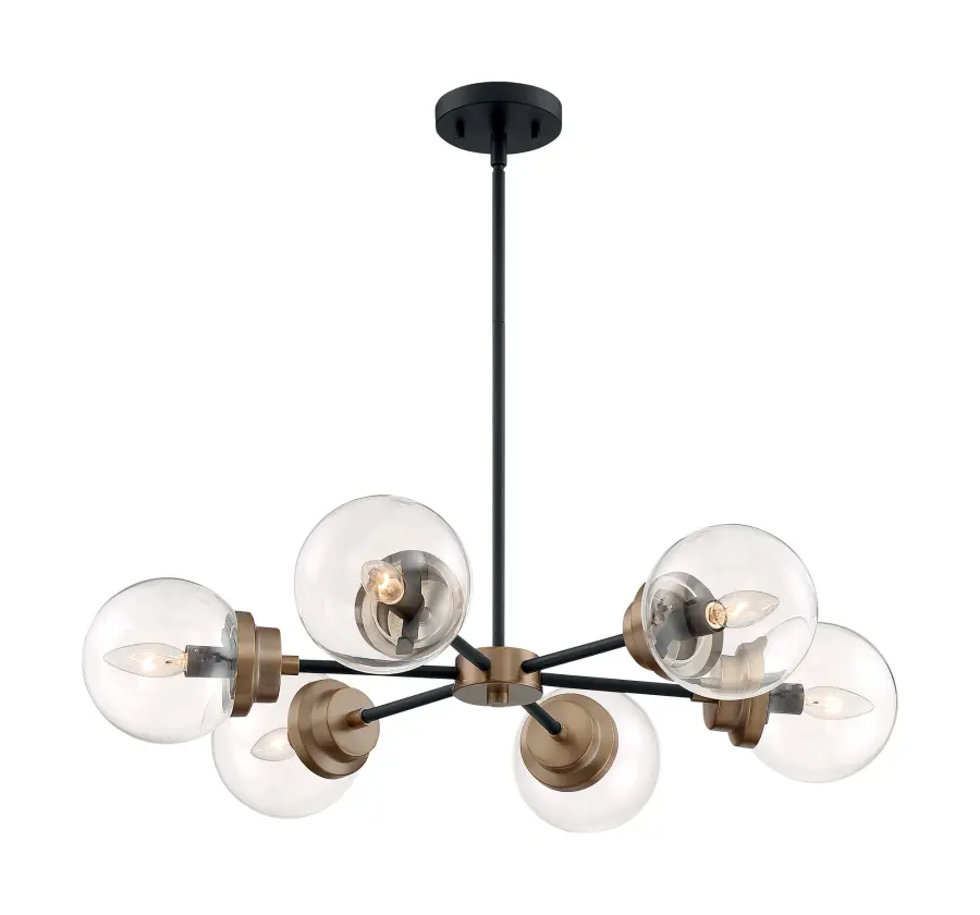 Axis 6-Light Chandelier in Matte Black with Brass Accents - Image 4