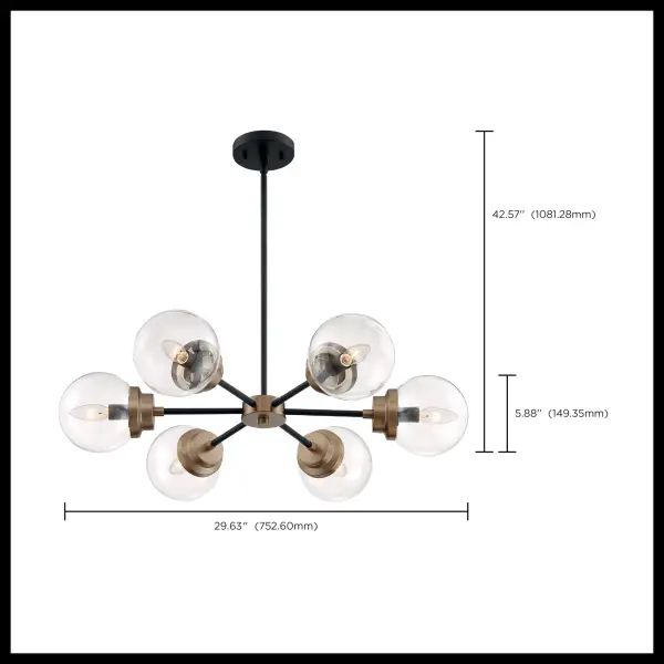 Axis 6-Light Chandelier in Matte Black with Brass Accents - Image 6