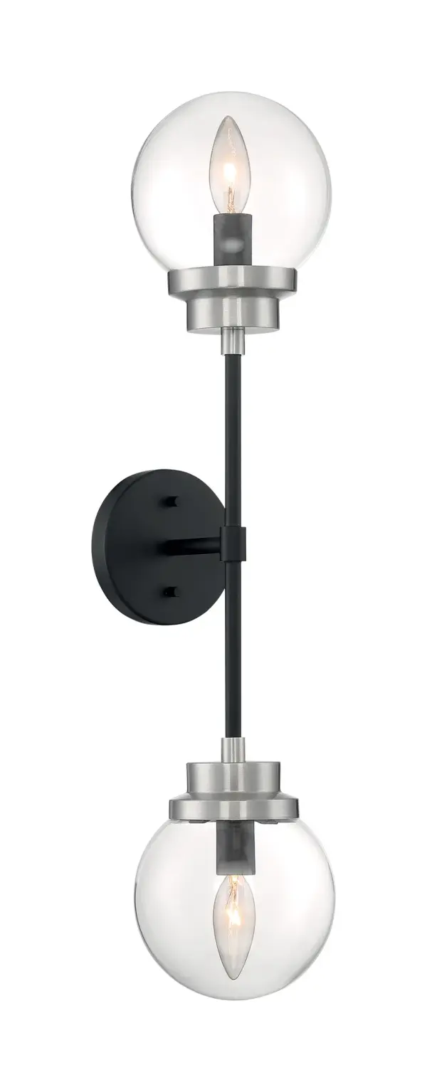 Axis 2-Light Wall Sconce in Matte Black with Brushed Nickel Accents - Image 2