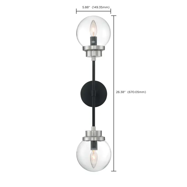 Axis 2-Light Wall Sconce in Matte Black with Brushed Nickel Accents - Image 6