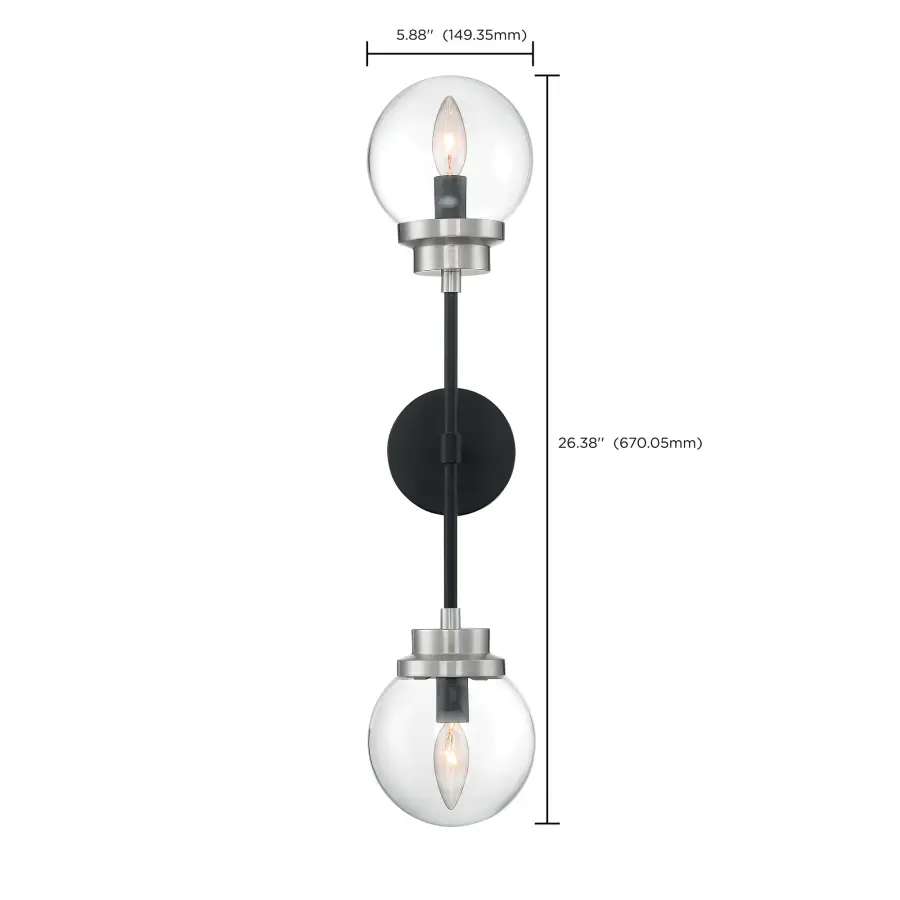 Axis 2-Light Wall Sconce in Matte Black with Brushed Nickel Accents - Image 6